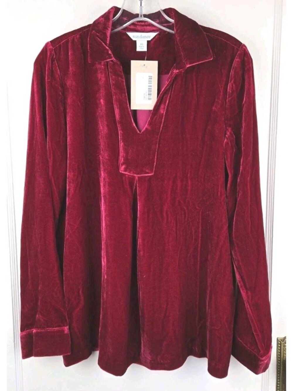 NWT ($148) Sundance Red Velvet Silk Blend Long Sleeve Tunic/Top SZ XSmall